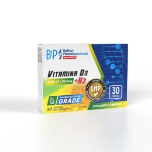 Vitamin D3 + K2, 2000UI + 50mcg, 30 caps.