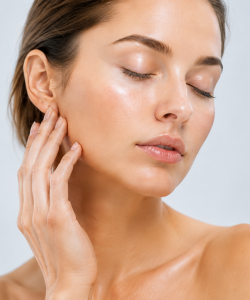 Woman with healthy glowing skin representing beauty, skin, hair and nail health